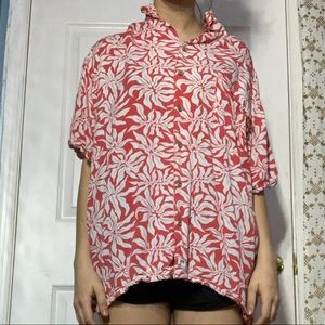 A coral and white Hawaiian shirt
